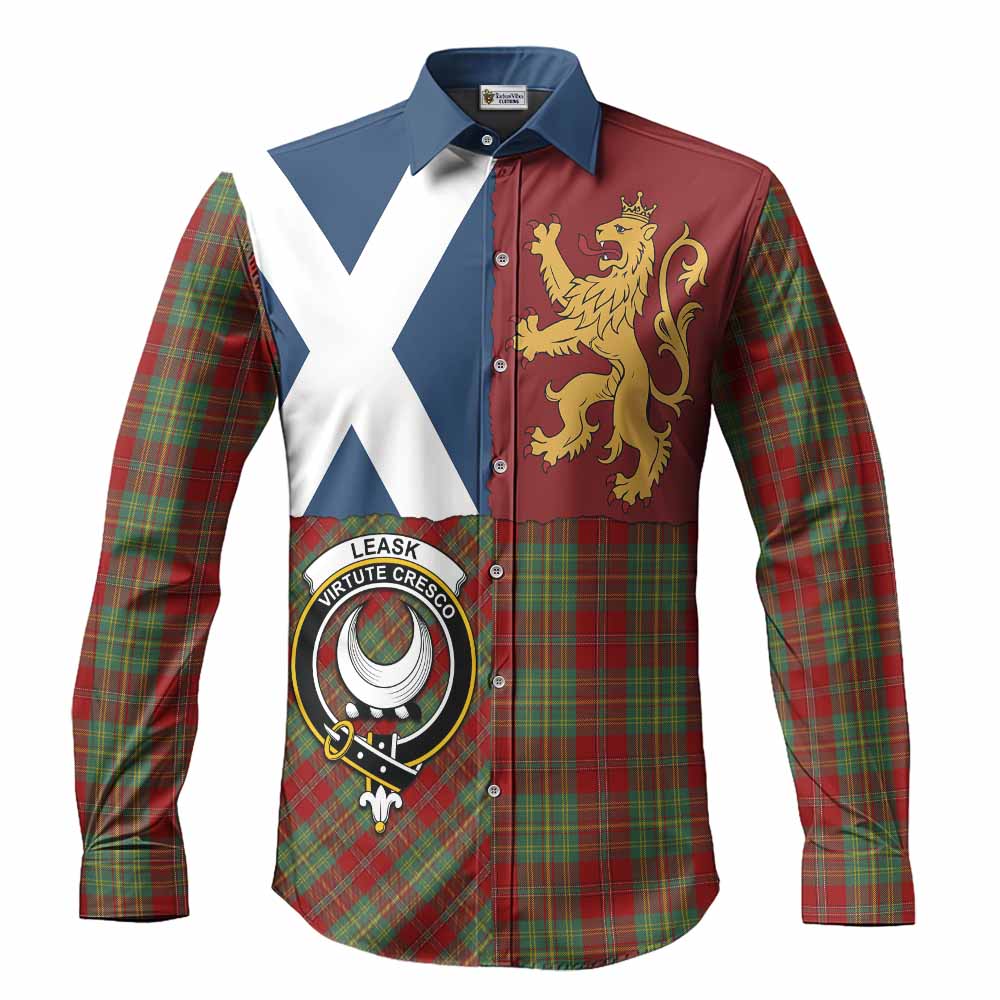 Leask Crest Tartan Long Sleeve Button Shirts with Lion Rampant Saltire Style