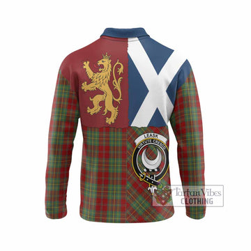 Leask Crest Tartan Long Sleeve Polo Shirt with Lion Rampant Saltire Style