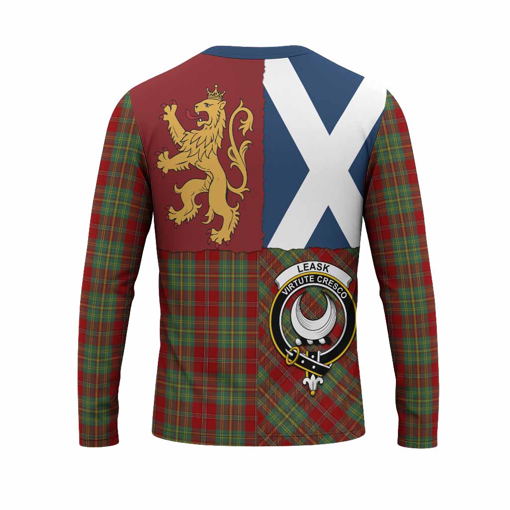 Leask Crest Tartan Long Sleeve T-Shirt with Lion Rampant Saltire Style