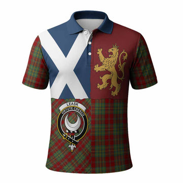 Leask Crest Tartan Polo Shirt with Lion Rampant Saltire Style