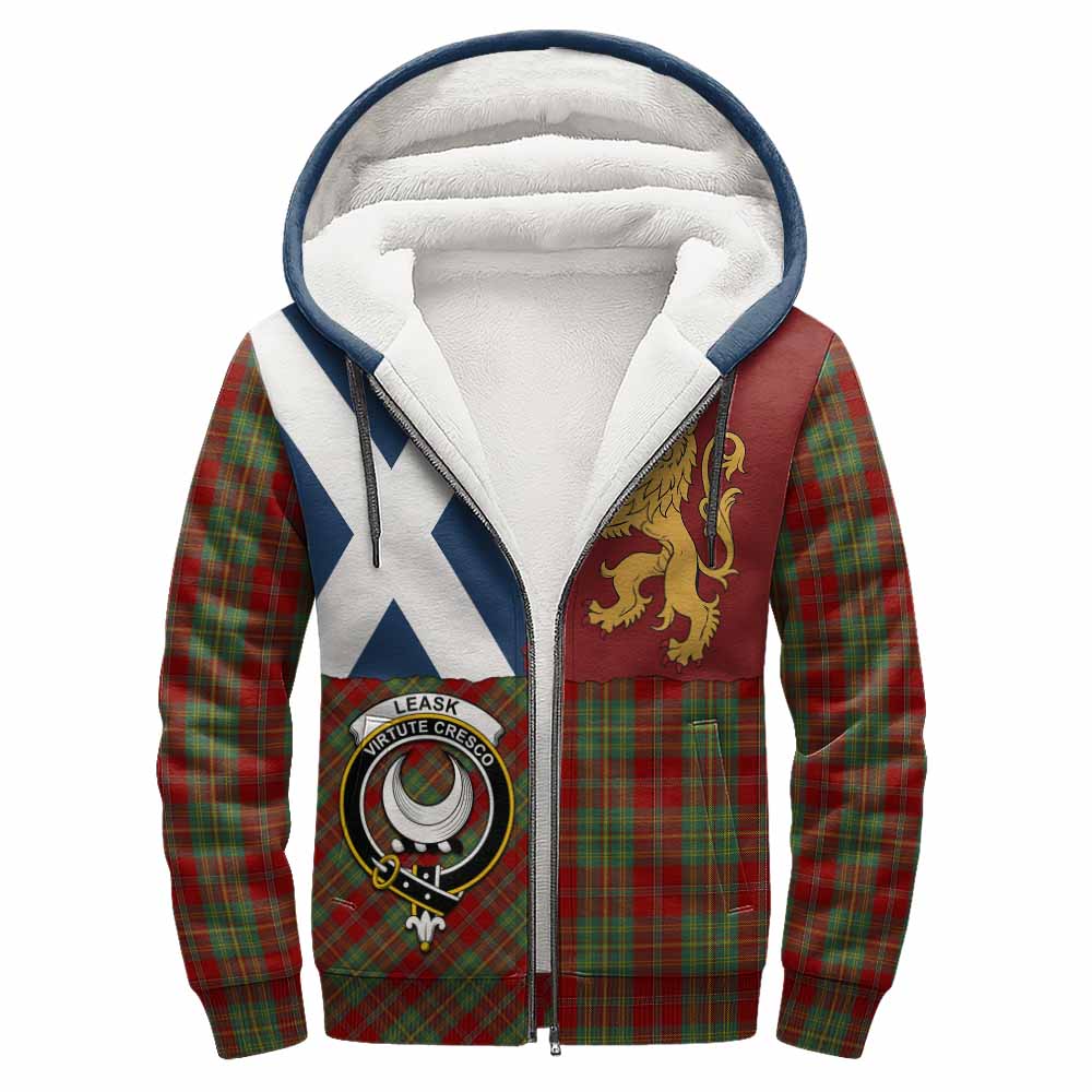 Leask Crest Tartan Sherpa Hoodie with Lion Rampant Saltire Style