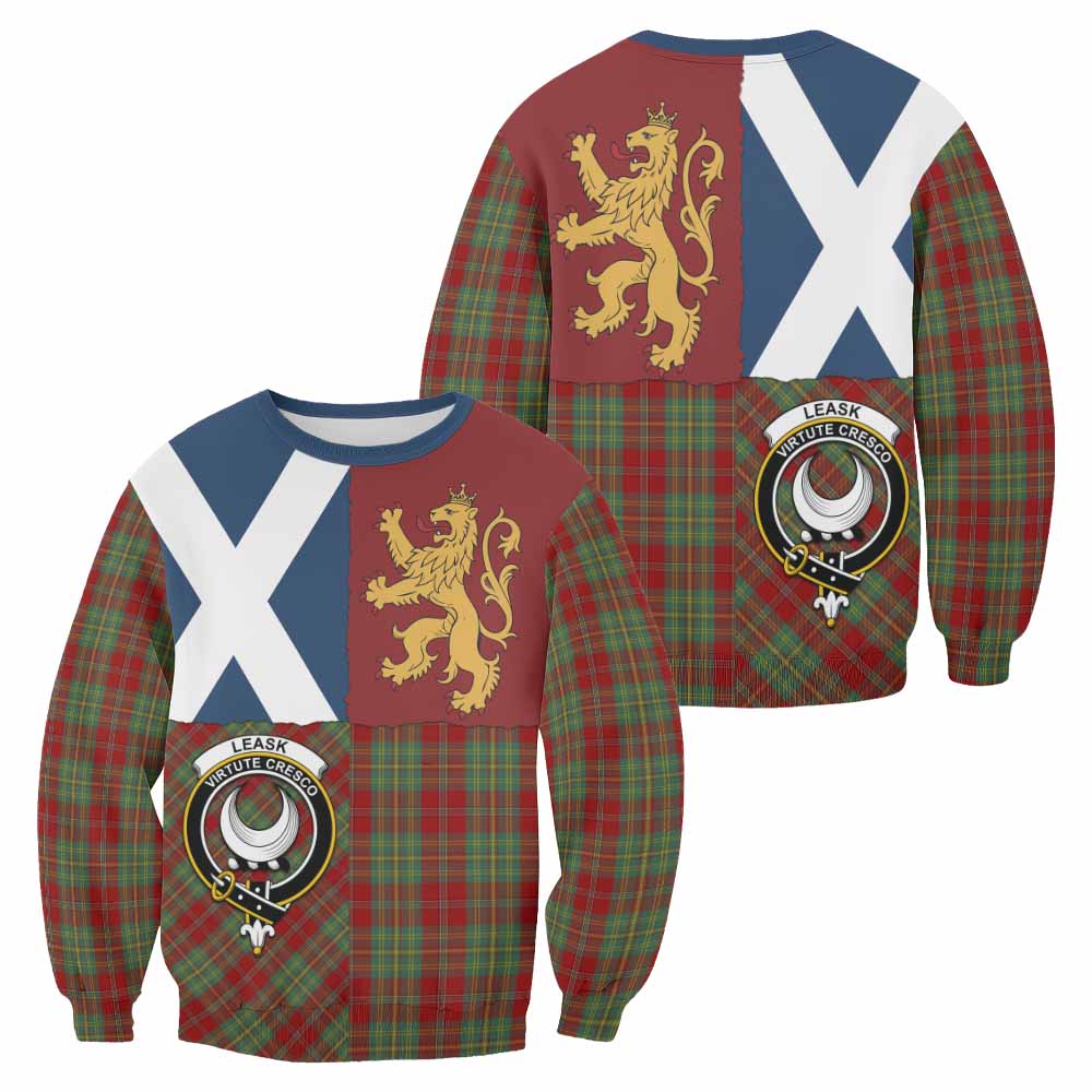 Leask Crest Tartan Sweatshirt with Lion Rampant Saltire Style