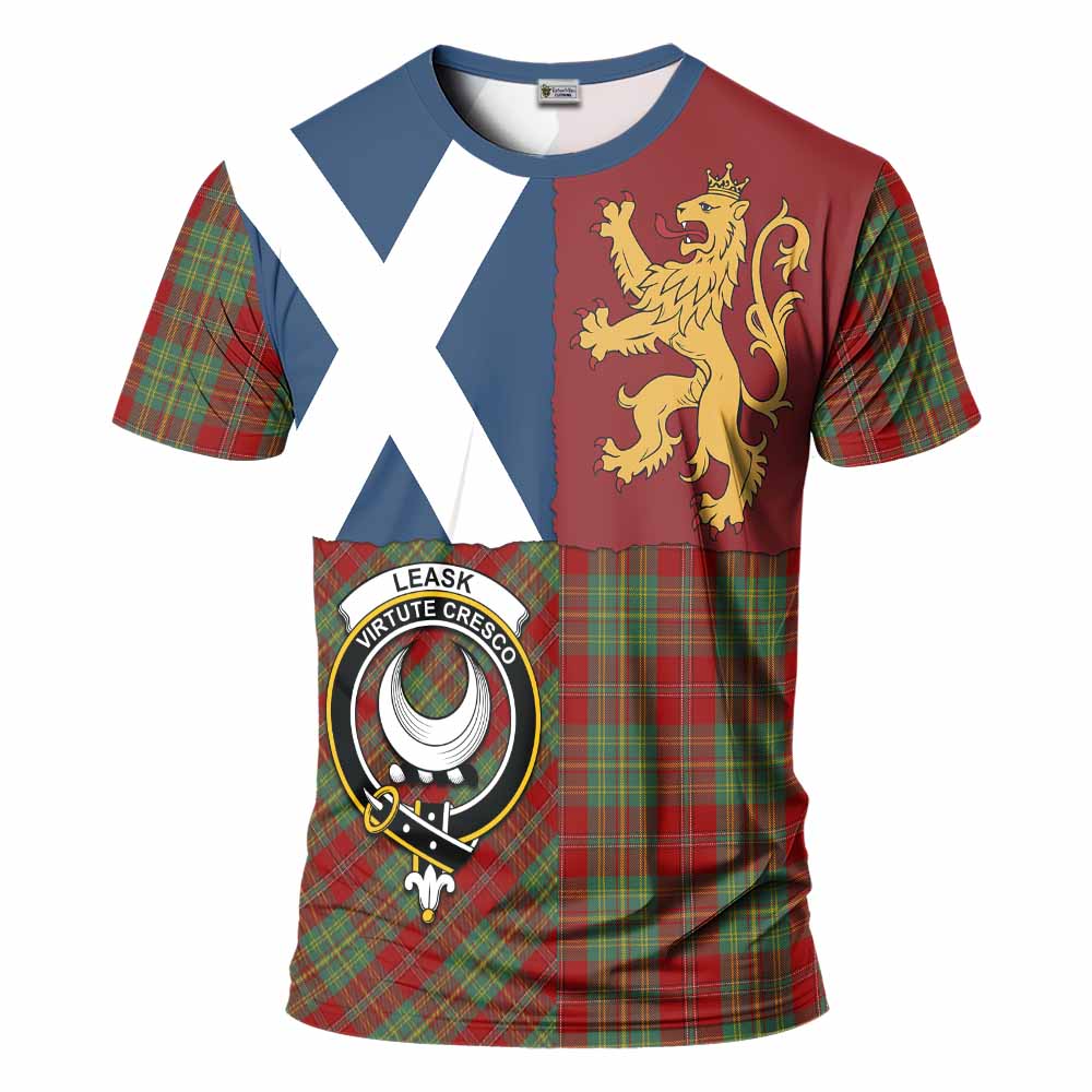 Leask Crest Tartan T-Shirt with Lion Rampant Saltire Style