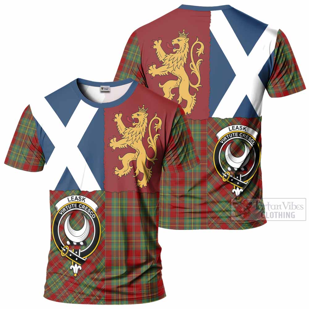 Leask Crest Tartan T-Shirt with Lion Rampant Saltire Style