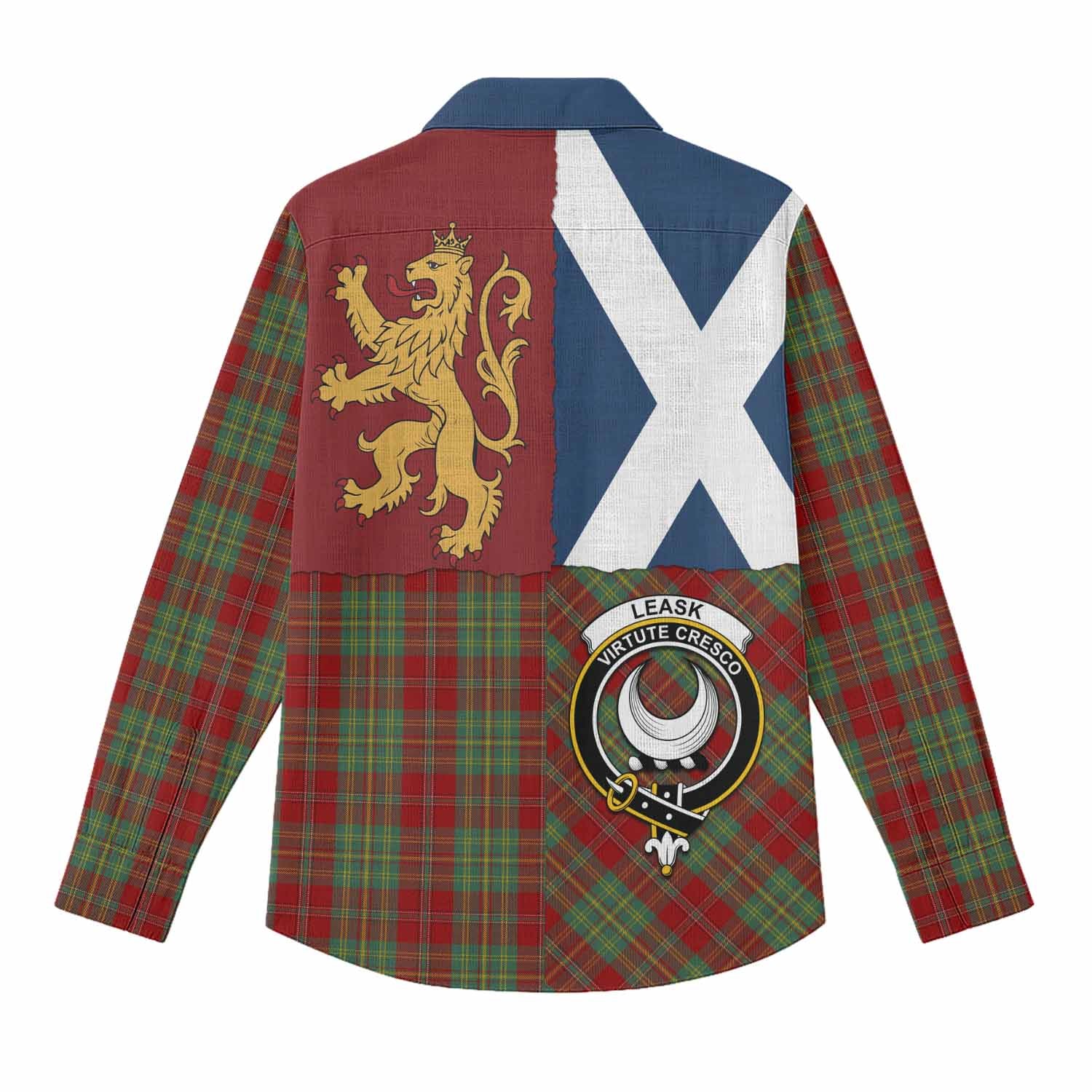 Leask Crest Tartan Women Casual Shirt with Lion Rampant Saltire Style