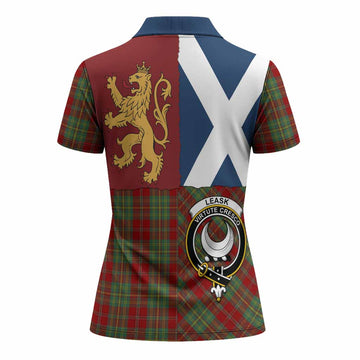 Leask Crest Tartan Women Polo Shirt with Lion Rampant Saltire Style
