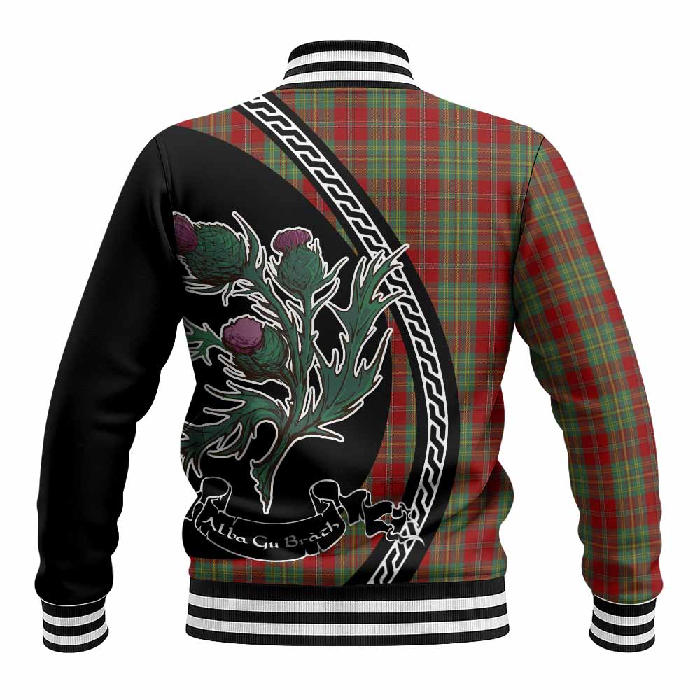 Leask Family Crest Tartan Baseball Jacket Alba Thistle Inspired - Tartan Vibes Clothing