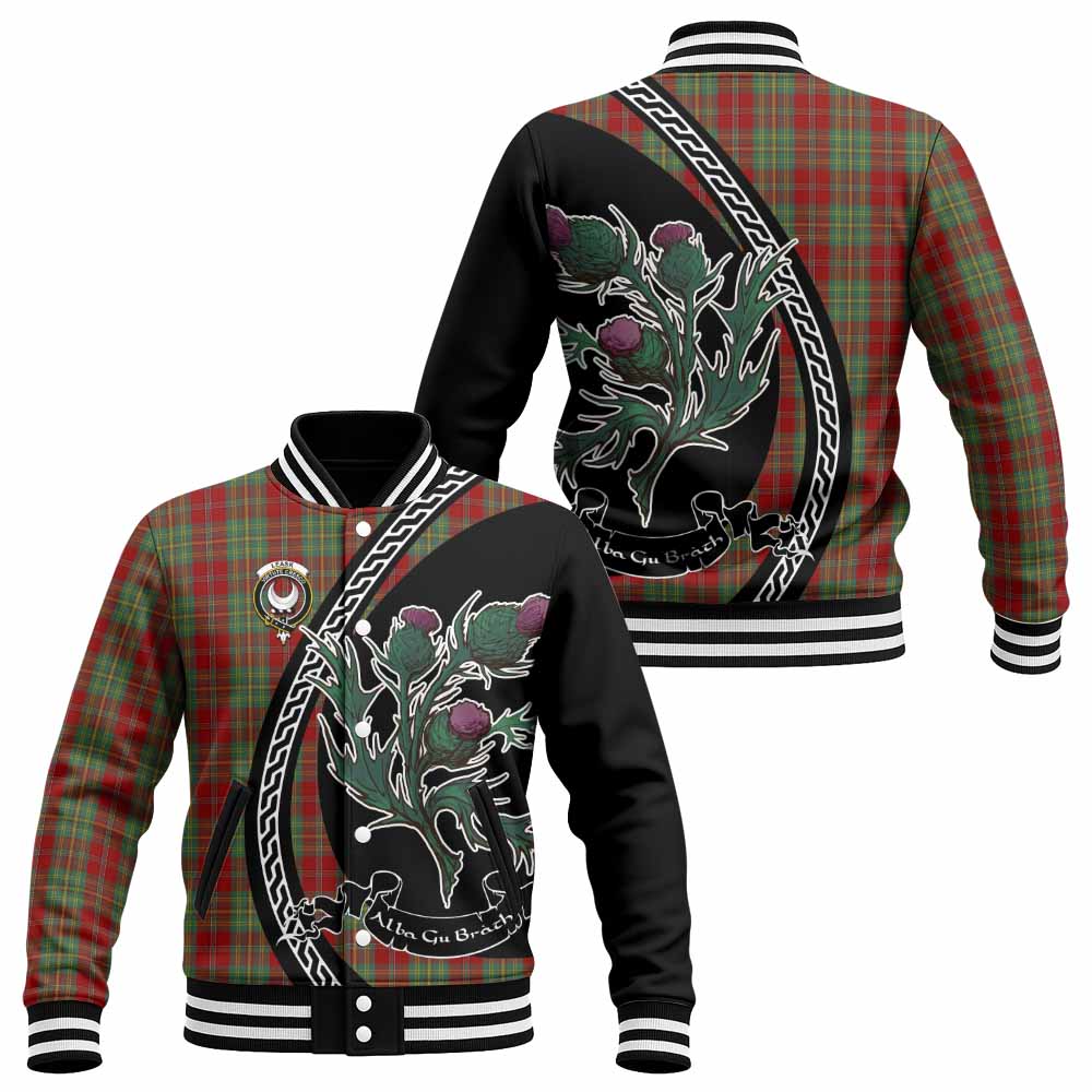 Leask Family Crest Tartan Baseball Jacket Alba Thistle Inspired - Tartan Vibes Clothing