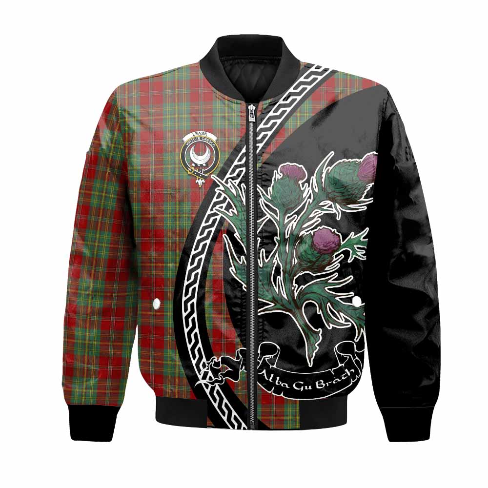 Leask Family Crest Tartan Bomber Jacket Alba Thistle Inspired - Tartan Vibes Clothing