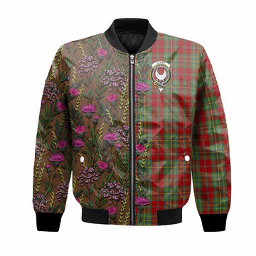 Leask Family Crest Tartan Bomber Jacket Scottish Thistle Flower Pattern Half Style