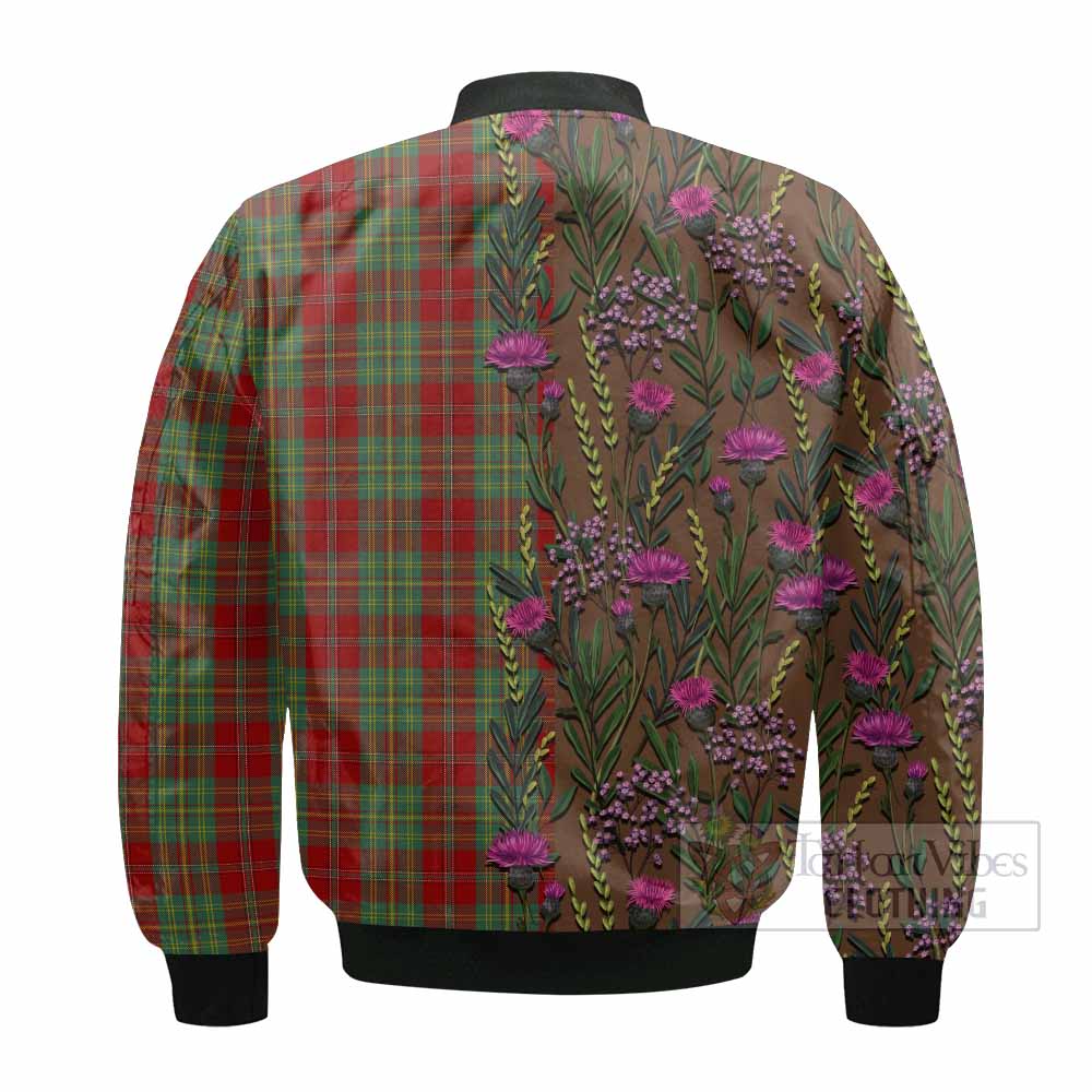 Leask Family Crest Tartan Bomber Jacket Scottish Thistle Flower Pattern Half Style - Tartan Vibes Clothing