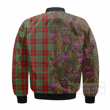 Leask Family Crest Tartan Bomber Jacket Scottish Thistle Flower Pattern Half Style