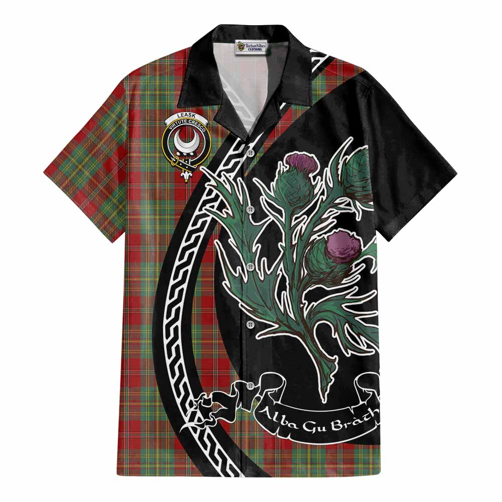 Leask Family Crest Tartan Cotton Hawaiian Shirt Alba Thistle Inspired - Tartan Vibes Clothing