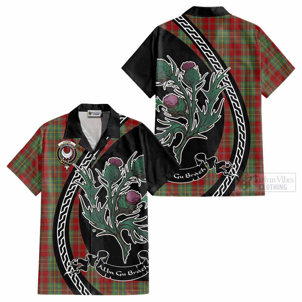 Leask Family Crest Tartan Cotton Hawaiian Shirt Alba Thistle Inspired - Tartan Vibes Clothing