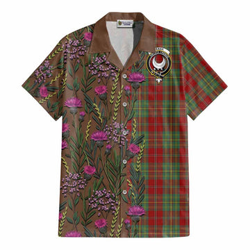 Leask Family Crest Tartan Cotton Hawaiian Shirt Scottish Thistle Flower Pattern Half Style - Tartan Vibes Clothing