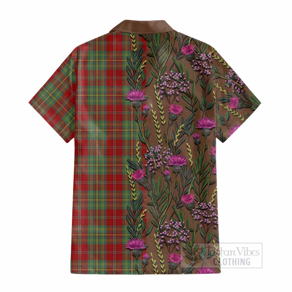 Leask Family Crest Tartan Cotton Hawaiian Shirt Scottish Thistle Flower Pattern Half Style - Tartan Vibes Clothing