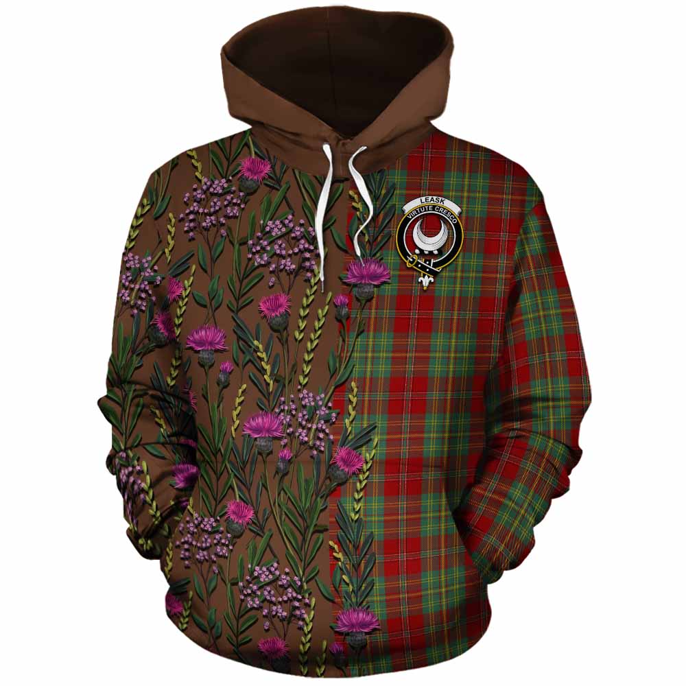Leask Family Crest Tartan Cotton Hoodie Scottish Thistle Flower Pattern Half Style - Tartan Vibes Clothing