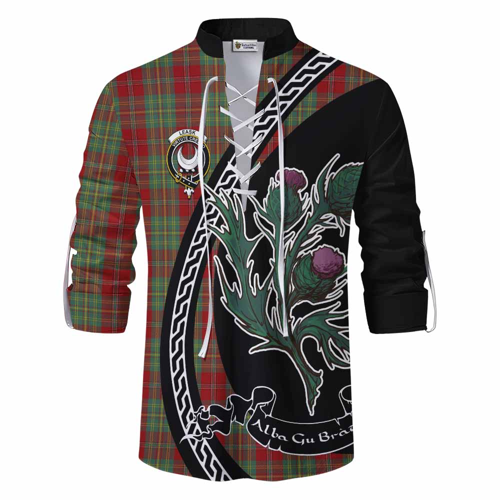 Leask Family Crest Tartan Ghillie Shirt Alba Thistle Inspired - Tartan Vibes Clothing