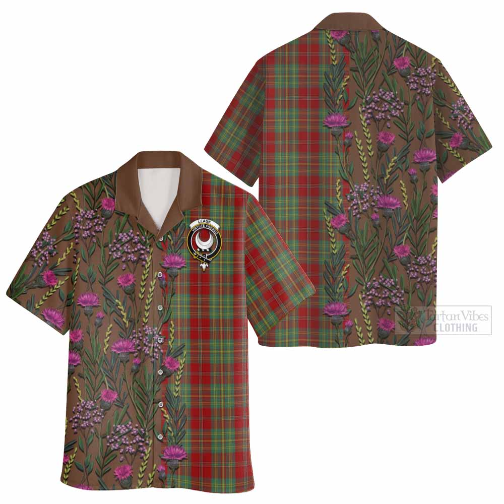 Leask Family Crest Tartan Hawaiian Shirt Scottish Thistle Flower Pattern Half Style - Tartan Vibes Clothing