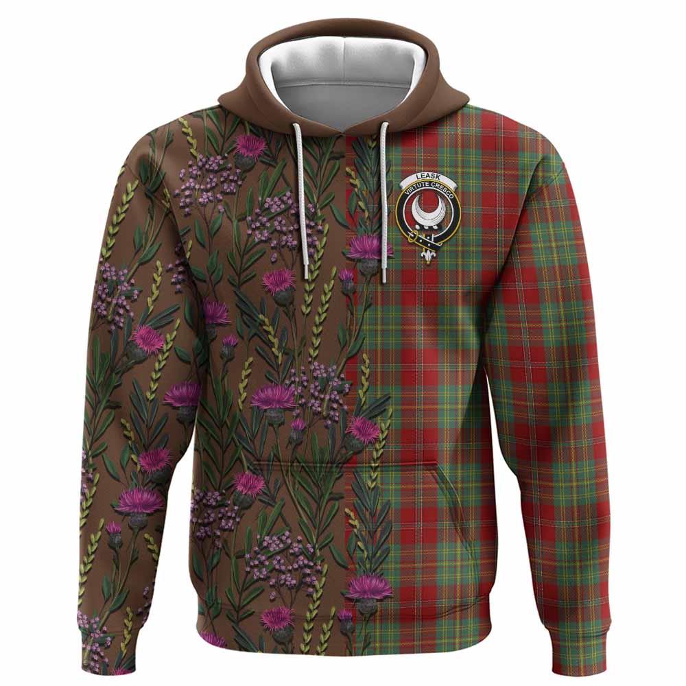 Leask Family Crest Tartan Hoodie Scottish Thistle Flower Pattern Half Style - Tartan Vibes Clothing