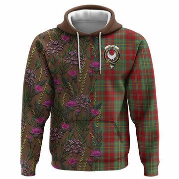 Leask Family Crest Tartan Hoodie Scottish Thistle Flower Pattern Half Style