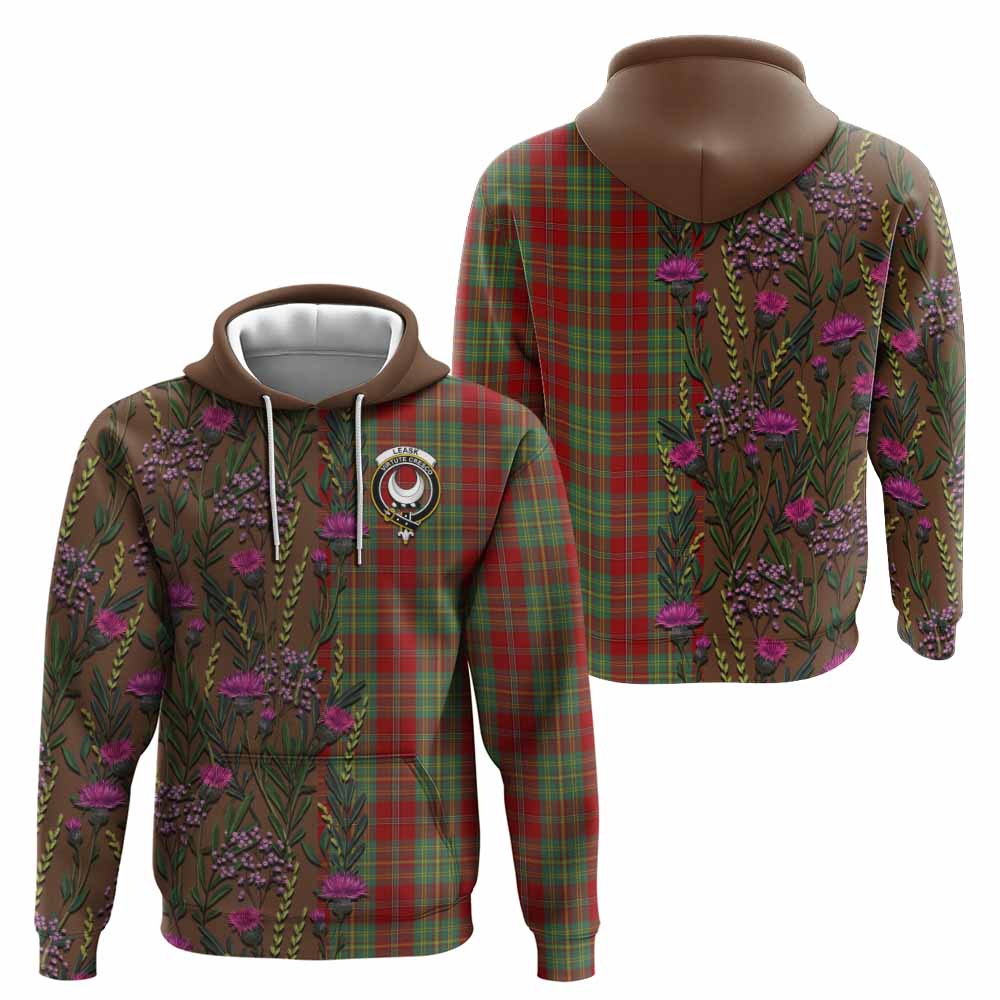 Leask Family Crest Tartan Hoodie Scottish Thistle Flower Pattern Half Style - Tartan Vibes Clothing