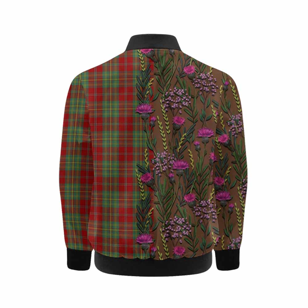 Leask Family Crest Tartan Kid Bomber Jacket Scottish Thistle Flower Pattern Half Style - Tartan Vibes Clothing