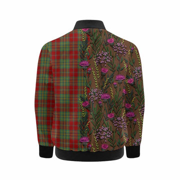 Leask Family Crest Tartan Kid Bomber Jacket Scottish Thistle Flower Pattern Half Style