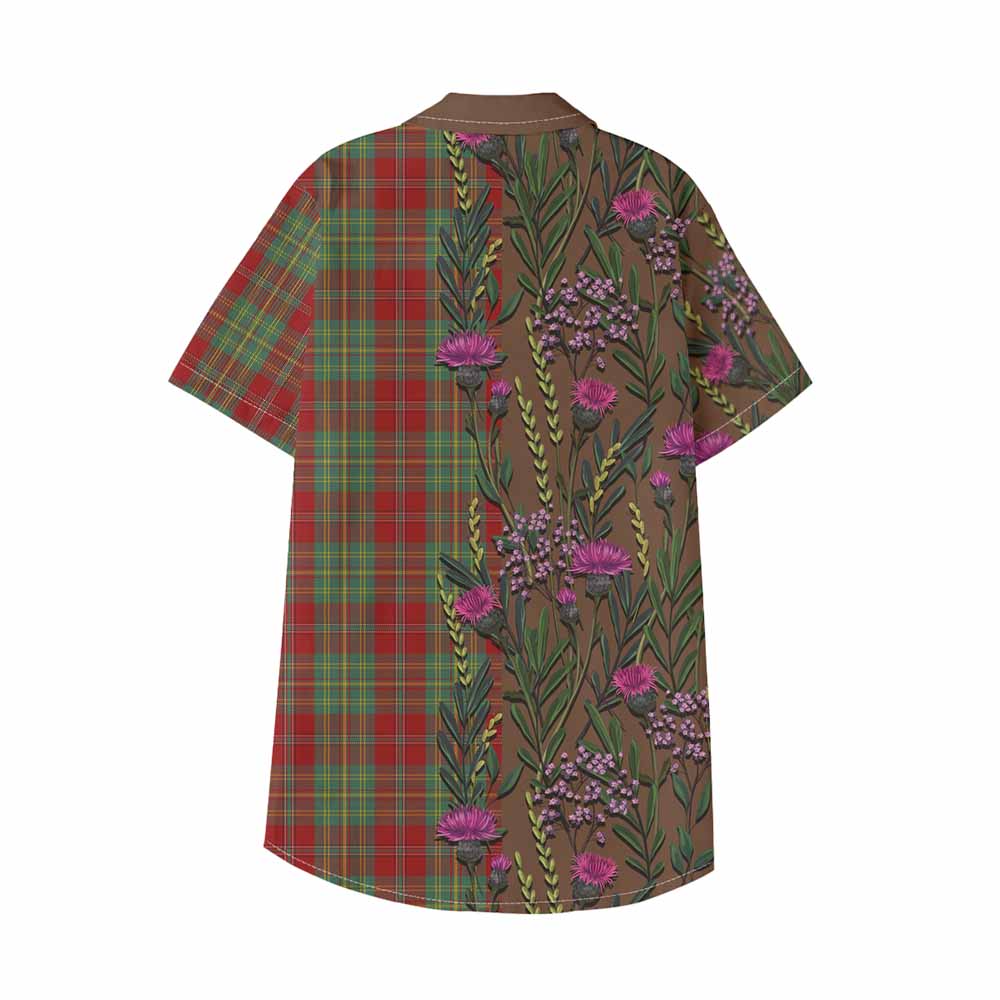 Leask Family Crest Tartan Kid Hawaiian Shirt Scottish Thistle Flower Pattern Half Style - Tartan Vibes Clothing