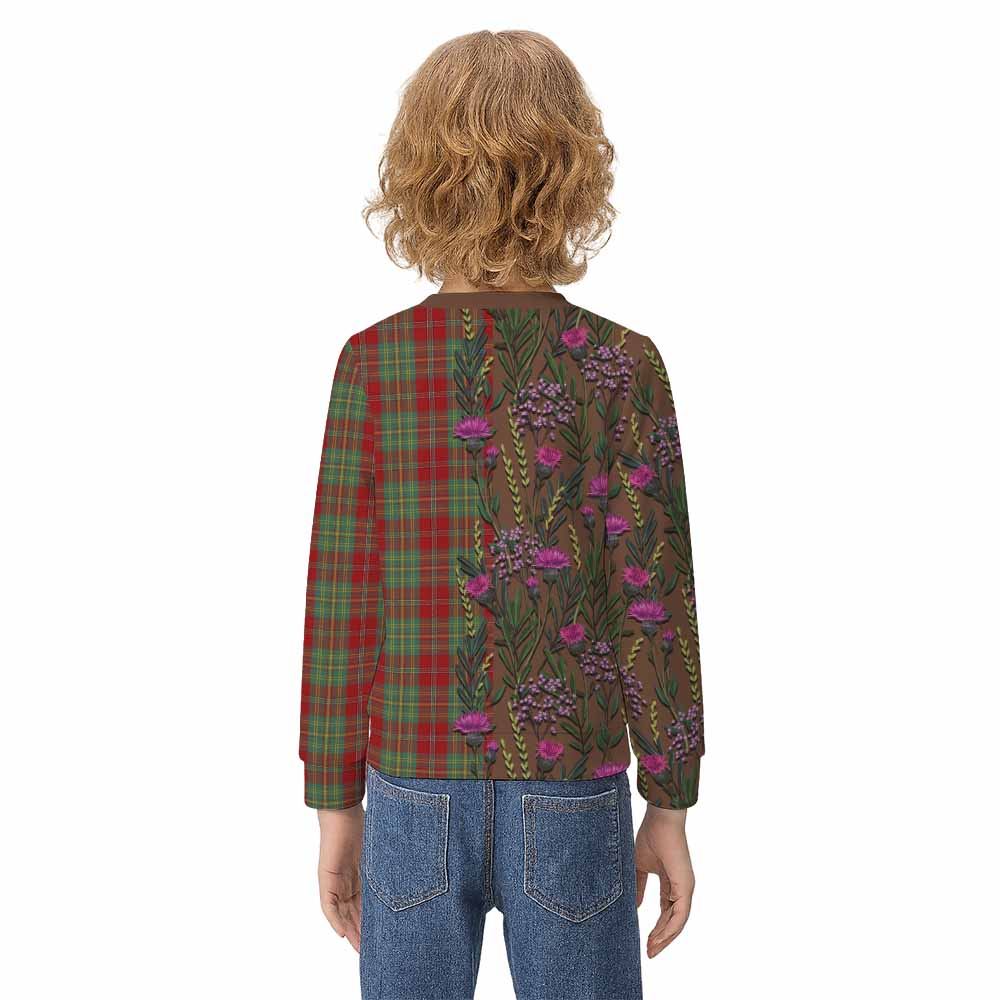 Leask Family Crest Tartan Kid Knitted Sweatshirt Scottish Thistle Flower Pattern Half Style - Tartan Vibes Clothing