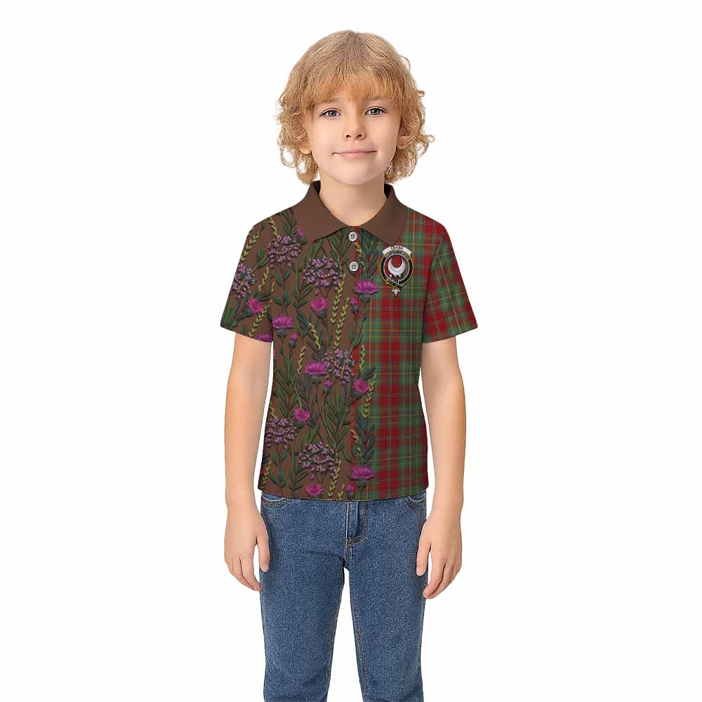 Leask Family Crest Tartan Kid Polo Shirt Scottish Thistle Flower Pattern Half Style - Tartan Vibes Clothing