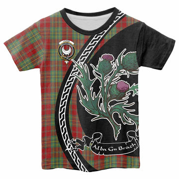 Leask Family Crest Tartan Kid T-shirt Alba Thistle Inspired - Tartan Vibes Clothing