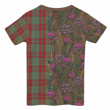 Leask Family Crest Tartan Kid T-shirt Scottish Thistle Flower Pattern Half Style - Tartan Vibes Clothing