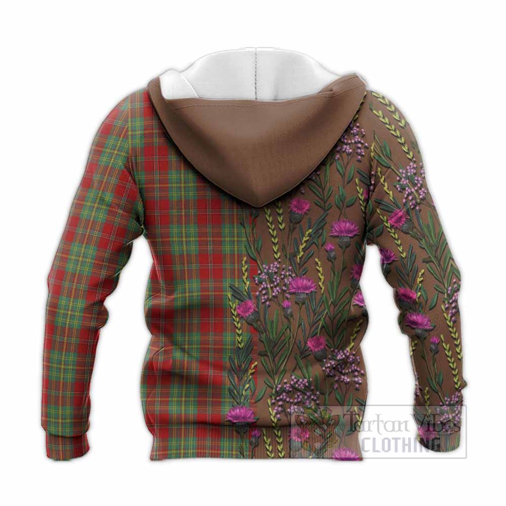 Leask Family Crest Tartan Knitted Hoodie Scottish Thistle Flower Pattern Half Style - Tartan Vibes Clothing