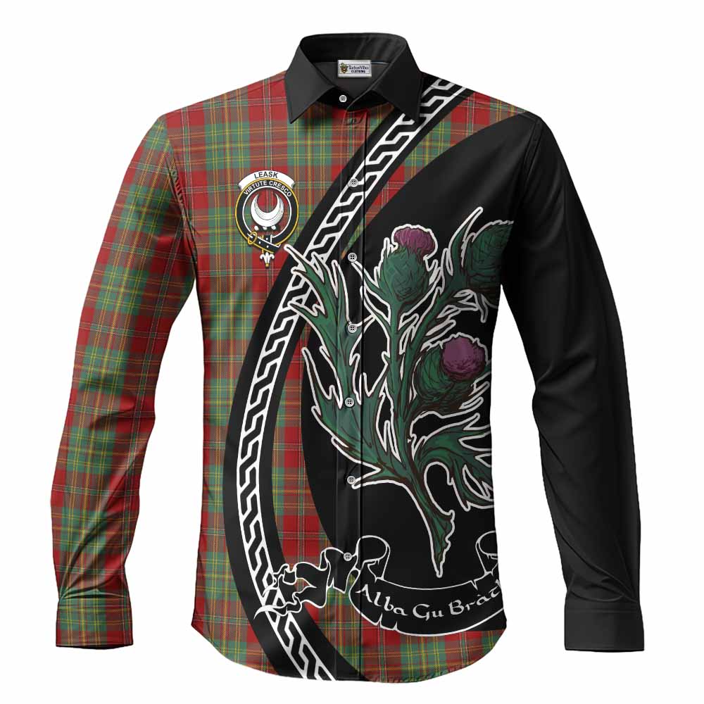 Leask Family Crest Tartan Long Sleeve Button Shirts Alba Thistle Inspired - Tartan Vibes Clothing
