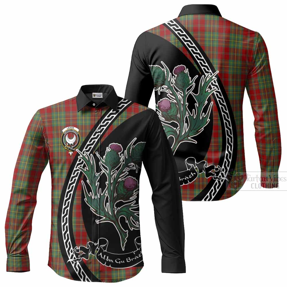 Leask Family Crest Tartan Long Sleeve Button Shirts Alba Thistle Inspired - Tartan Vibes Clothing