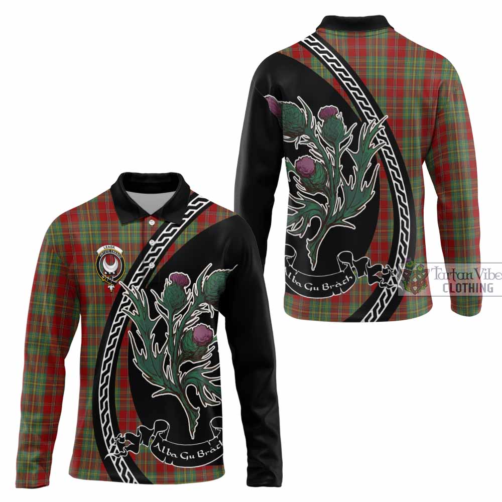 Leask Family Crest Tartan Long Sleeve Polo Shirt Alba Thistle Inspired - Tartan Vibes Clothing