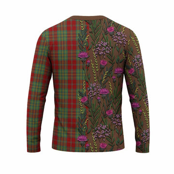 Leask Family Crest Tartan Long Sleeve T-Shirt Scottish Thistle Flower Pattern Half Style - Tartan Vibes Clothing