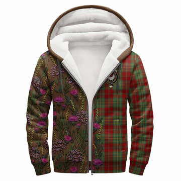 Leask Family Crest Tartan Sherpa Hoodie Scottish Thistle Flower Pattern Half Style