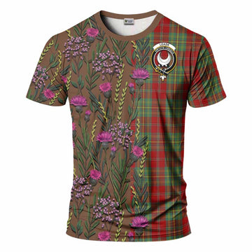 Leask Family Crest Tartan T-Shirt Scottish Thistle Flower Pattern Half Style