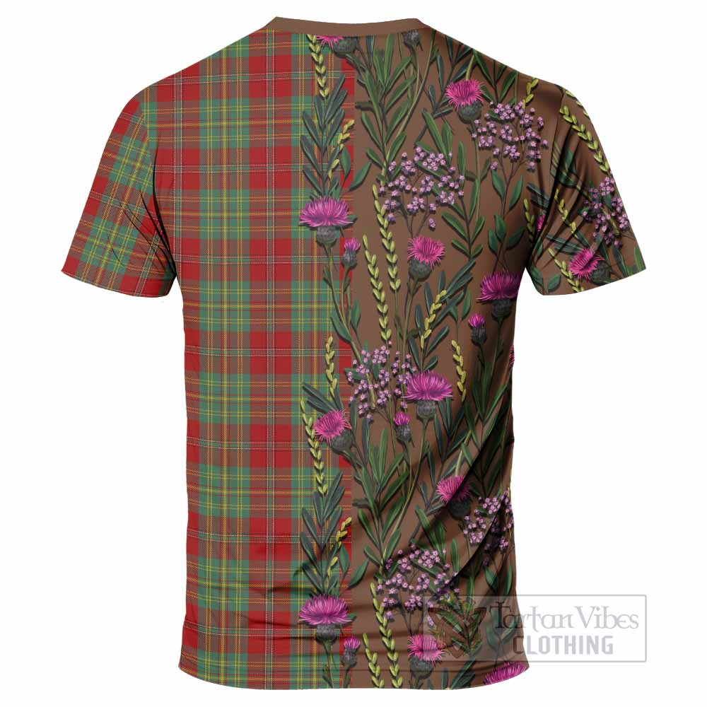Leask Family Crest Tartan T-Shirt Scottish Thistle Flower Pattern Half Style - Tartan Vibes Clothing