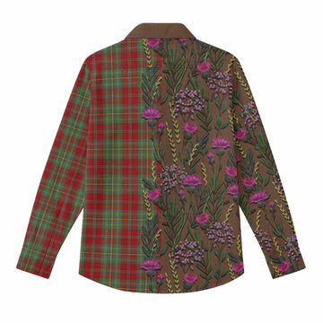 Leask Family Crest Tartan Women Casual Shirt Scottish Thistle Flower Pattern Half Style