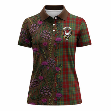 Leask Family Crest Tartan Women Polo Shirt Scottish Thistle Flower Pattern Half Style