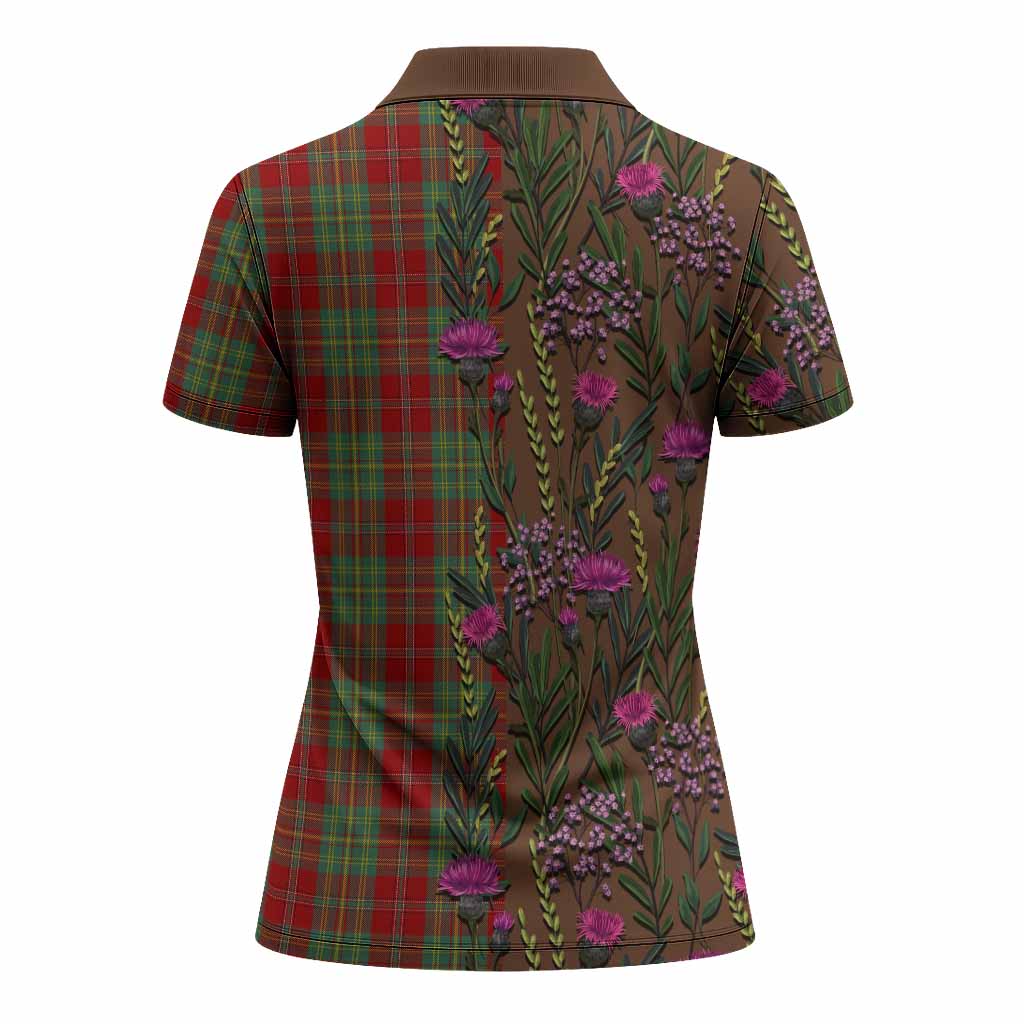 Leask Family Crest Tartan Women Polo Shirt Scottish Thistle Flower Pattern Half Style - Tartan Vibes Clothing