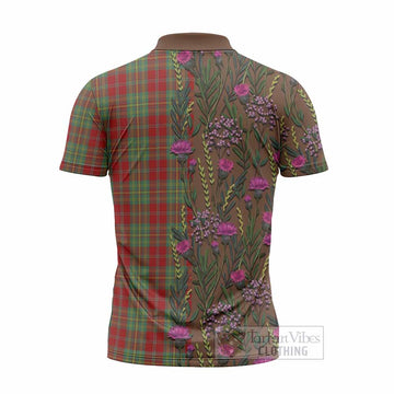 Leask Family Crest Tartan Zipper Polo Shirt Scottish Thistle Flower Pattern Half Style