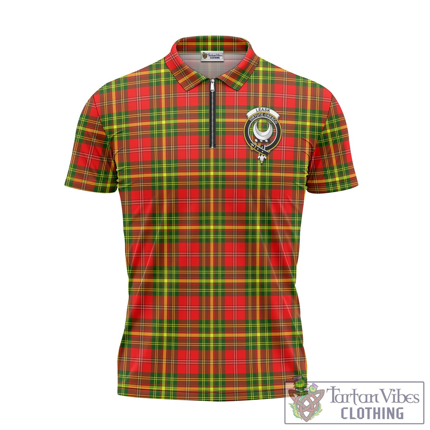 Tartan Vibes Clothing Leask Modern Tartan Zipper Polo Shirt with Family Crest