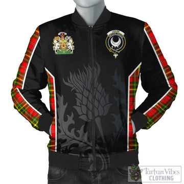 Leask Modern Tartan Bomber Jacket with Family Crest and Scottish Thistle Vibes Sport Style