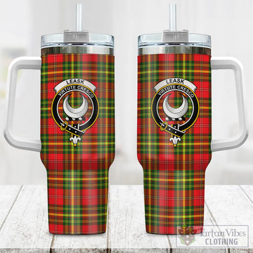 Leask Modern Tartan and Family Crest Tumbler with Handle