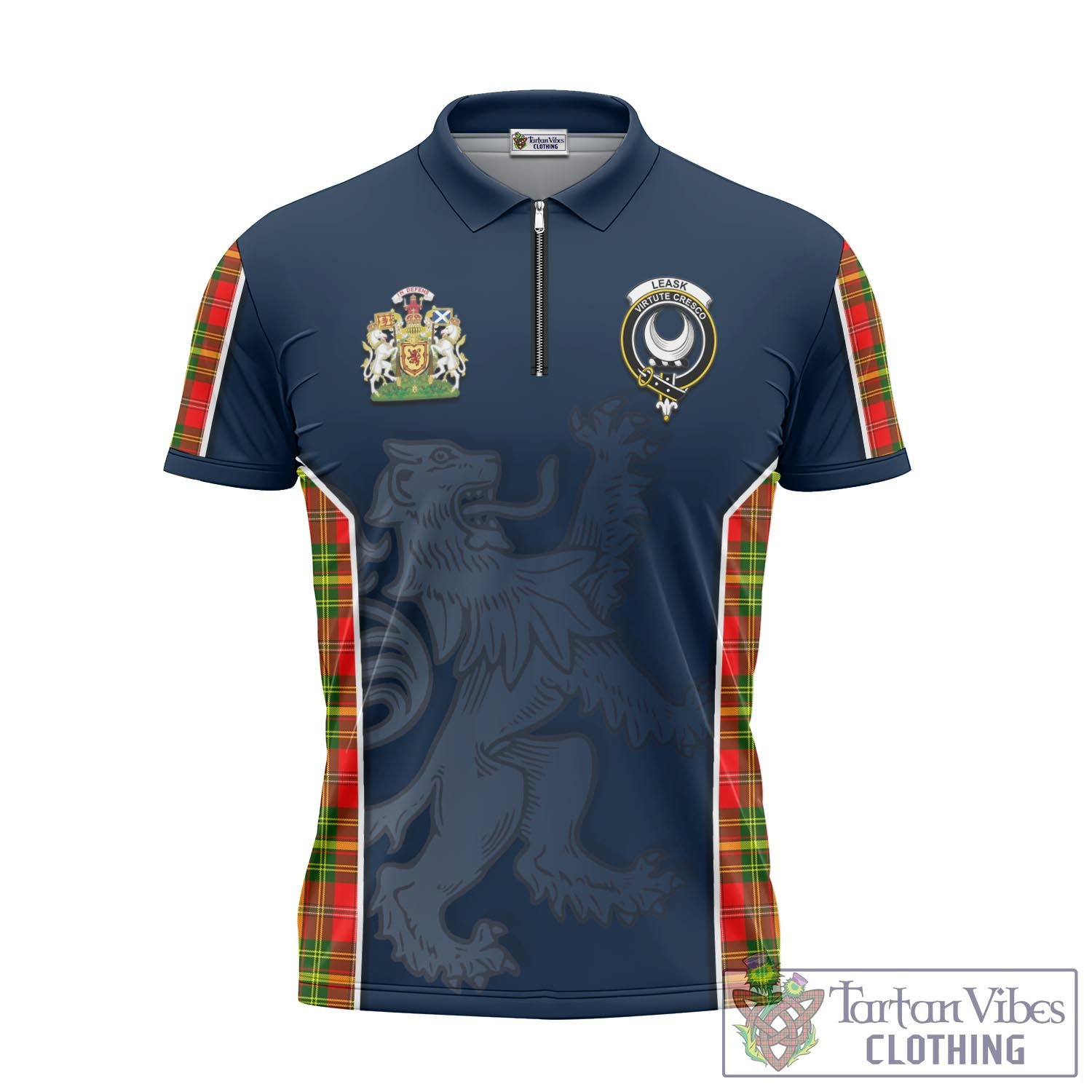 Tartan Vibes Clothing Leask Modern Tartan Zipper Polo Shirt with Family Crest and Lion Rampant Vibes Sport Style