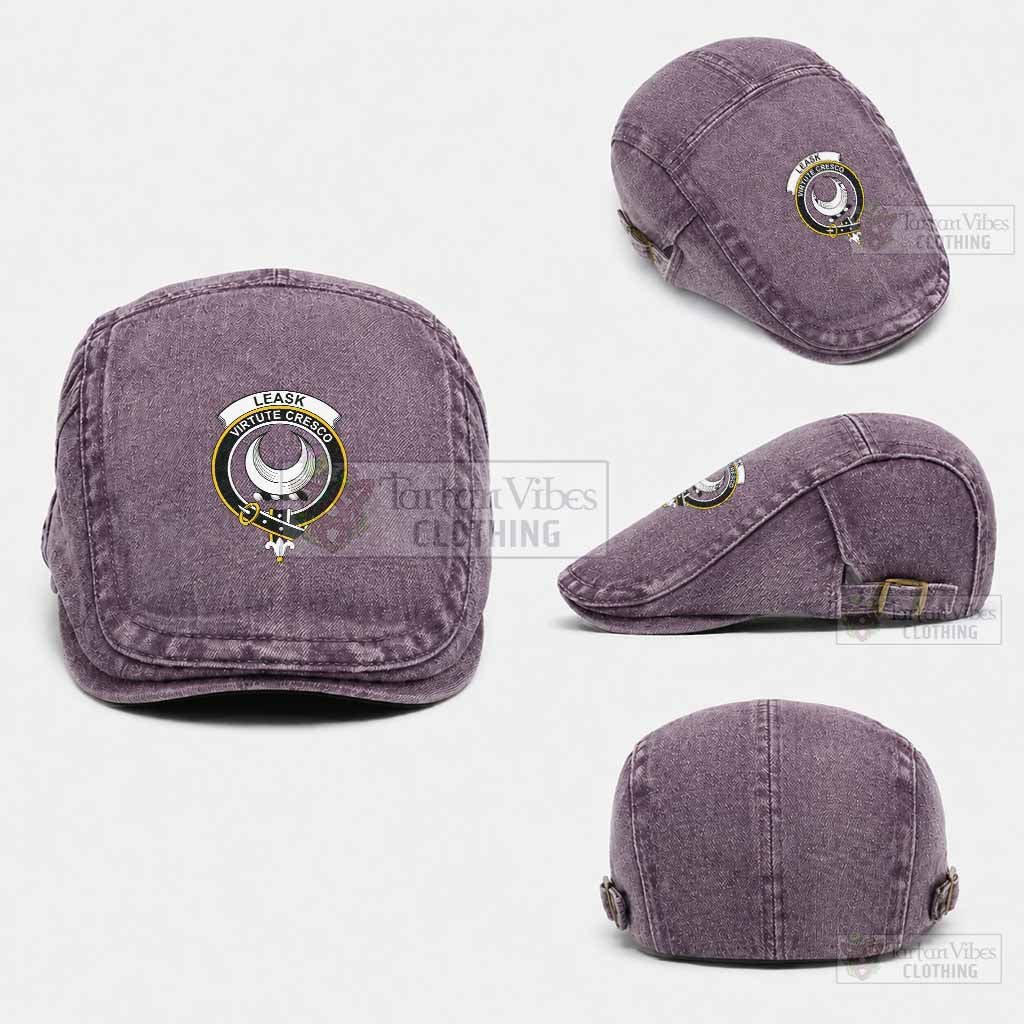 Leask Scottish Clan Crest Washed Flat Cap - Unisex Jeff Cap One Size (Adjustable) Purple - Tartan Vibes Clothing